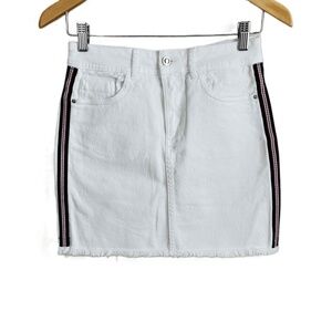 Zara Basic‎ Size Small Skirt White Denim Mini Frayed Hem Striped Trim